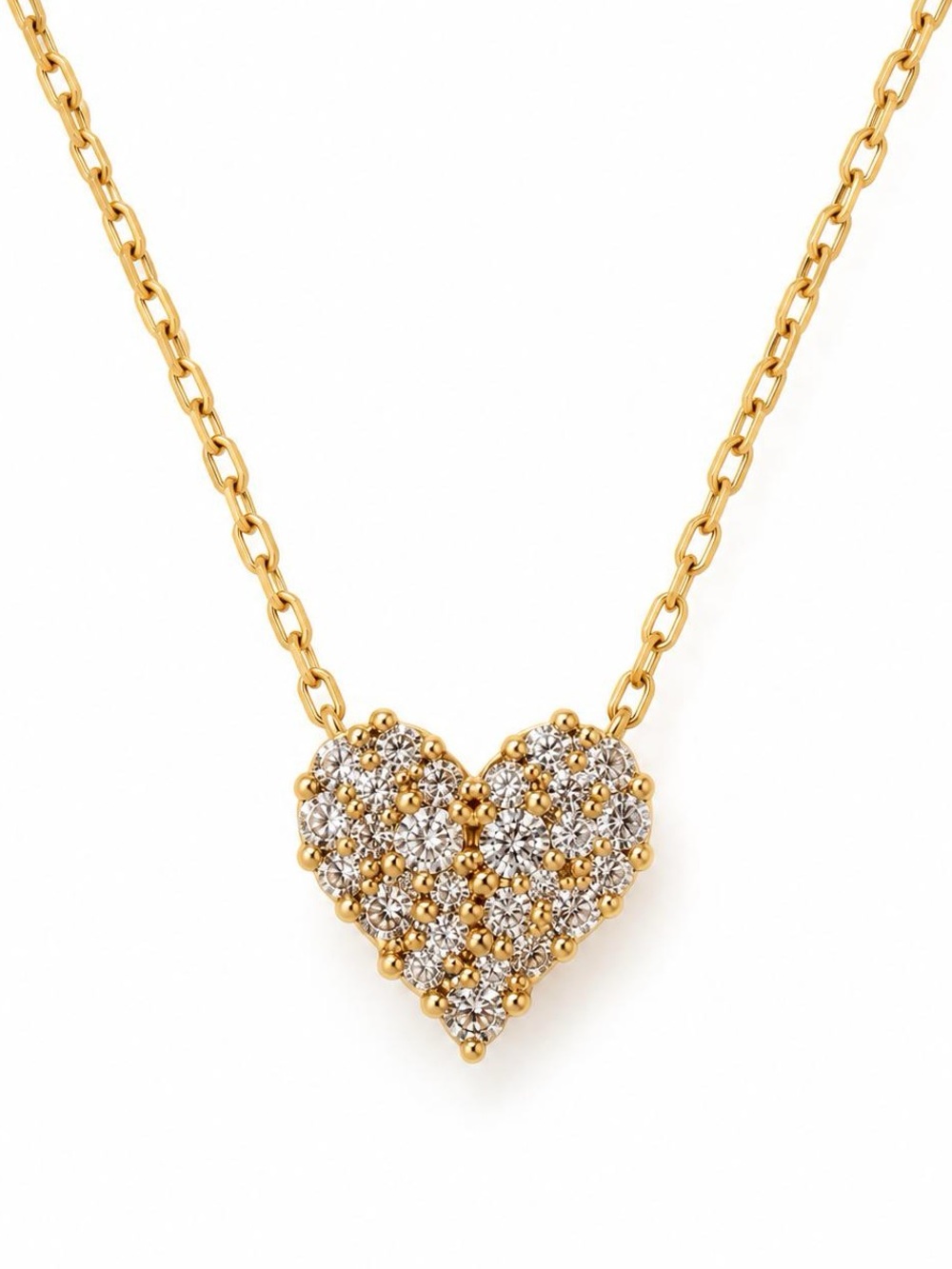 18K Solid Real Yellow Gold Heart Pave .50ctw Natural Diamond Necklace 18"